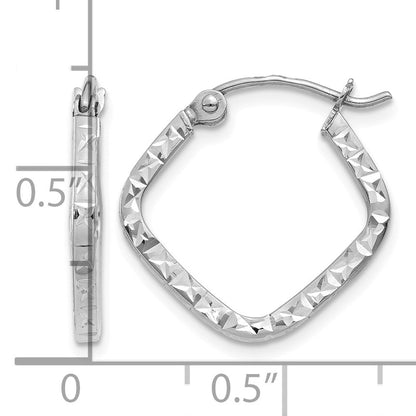 14K White Gold Diamond Cut Squared Hoop Earrings