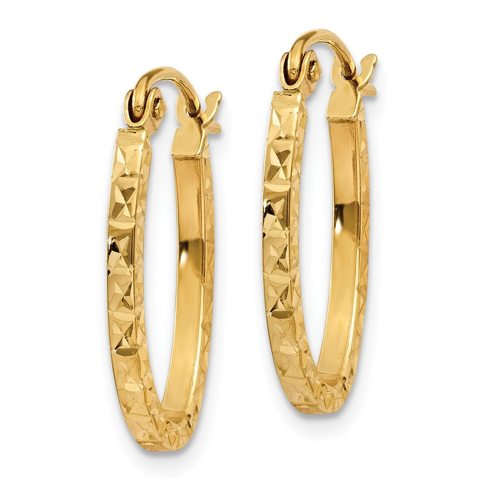 14K Diamond Cut Oval Hollow Hoop Earrings