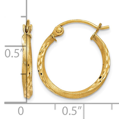 14K Satin Diamond Cut Hollow Twisted Hoop Earrings