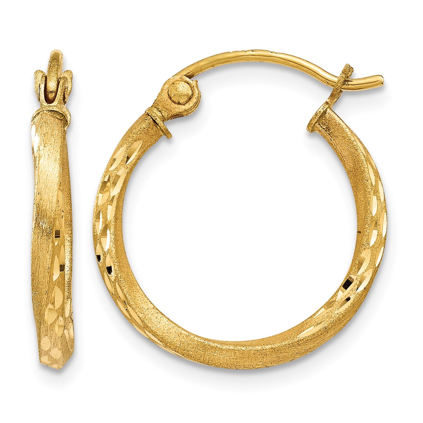 14K Satin Diamond Cut Hollow Twisted Hoop Earrings