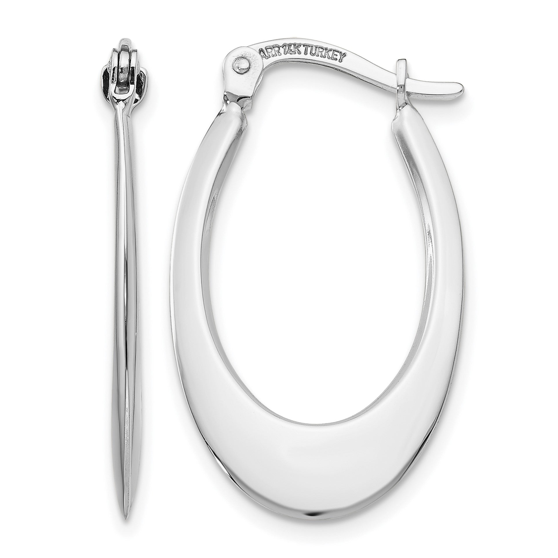 14k White Gold 1x26mm Polished Tapered Oval Hoop Earrings