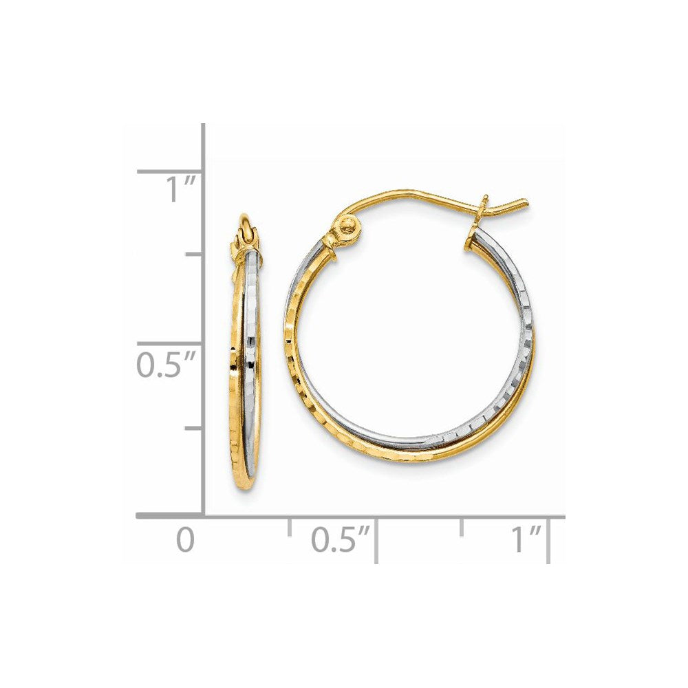 14K Yellow and White Gold Diamond Cut Twisted Hoop Earrings