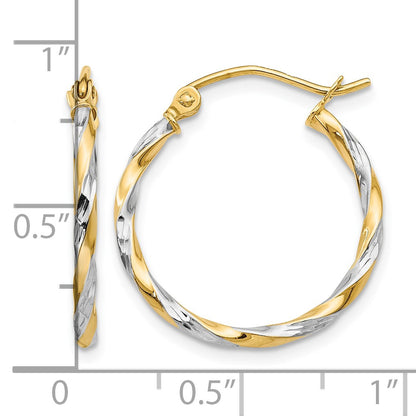 14K & Rhodium Hollow Twisted Hoop Earrings