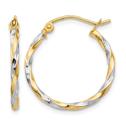 14K & Rhodium Hollow Twisted Hoop Earrings
