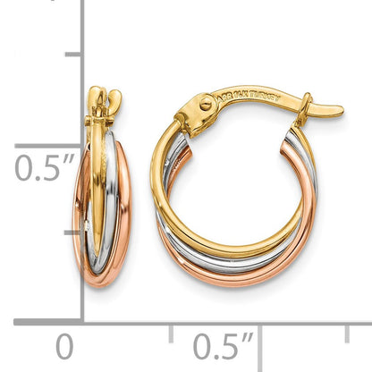 14k Tri-color Twisted Hoop Earrings