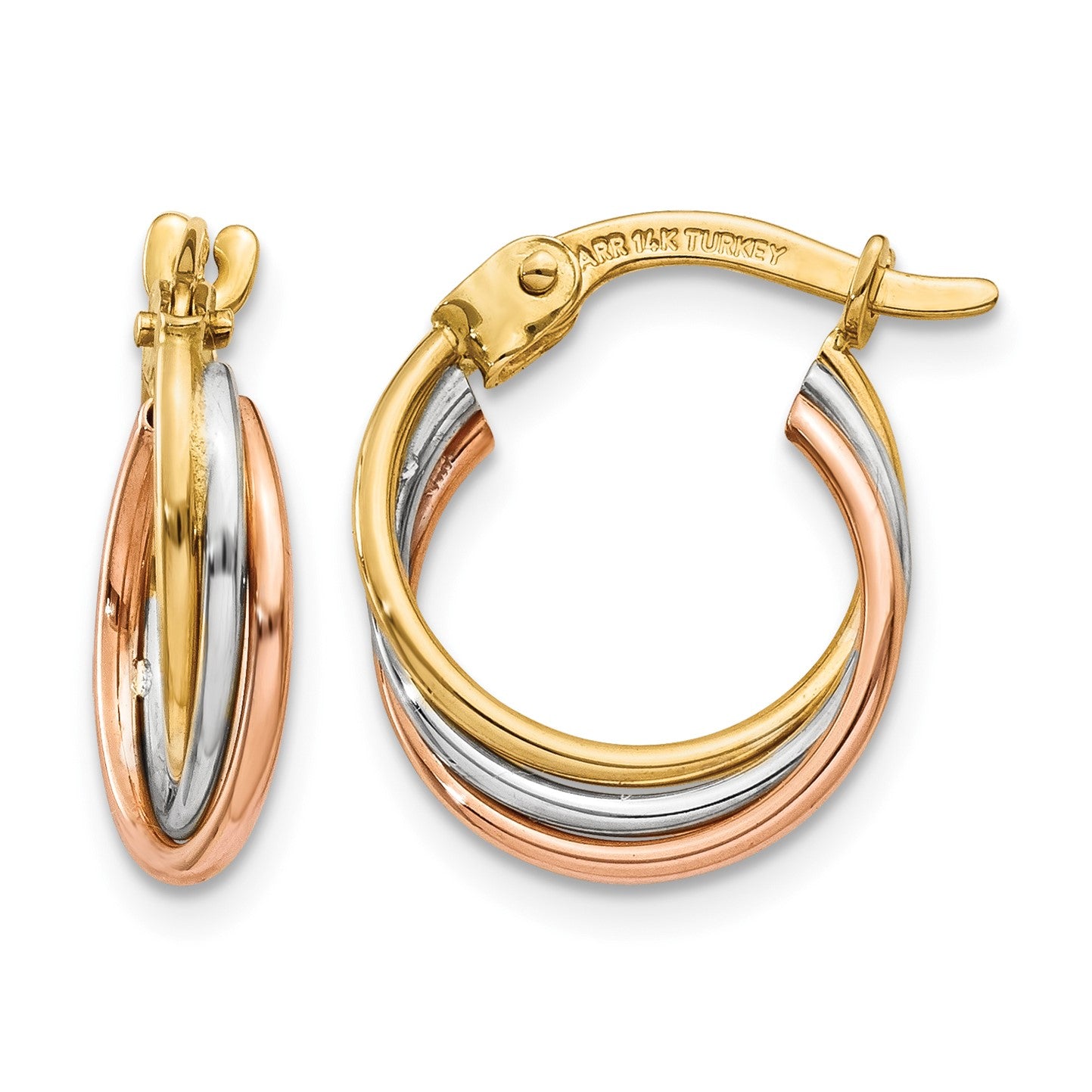14k Tri-color Twisted Hoop Earrings