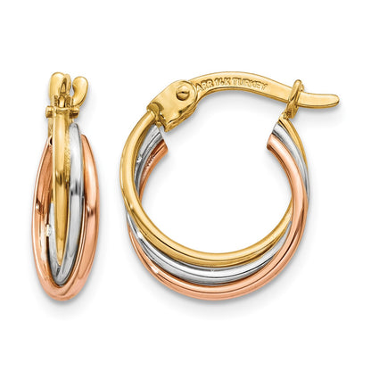 14k Tri-color Twisted Hoop Earrings
