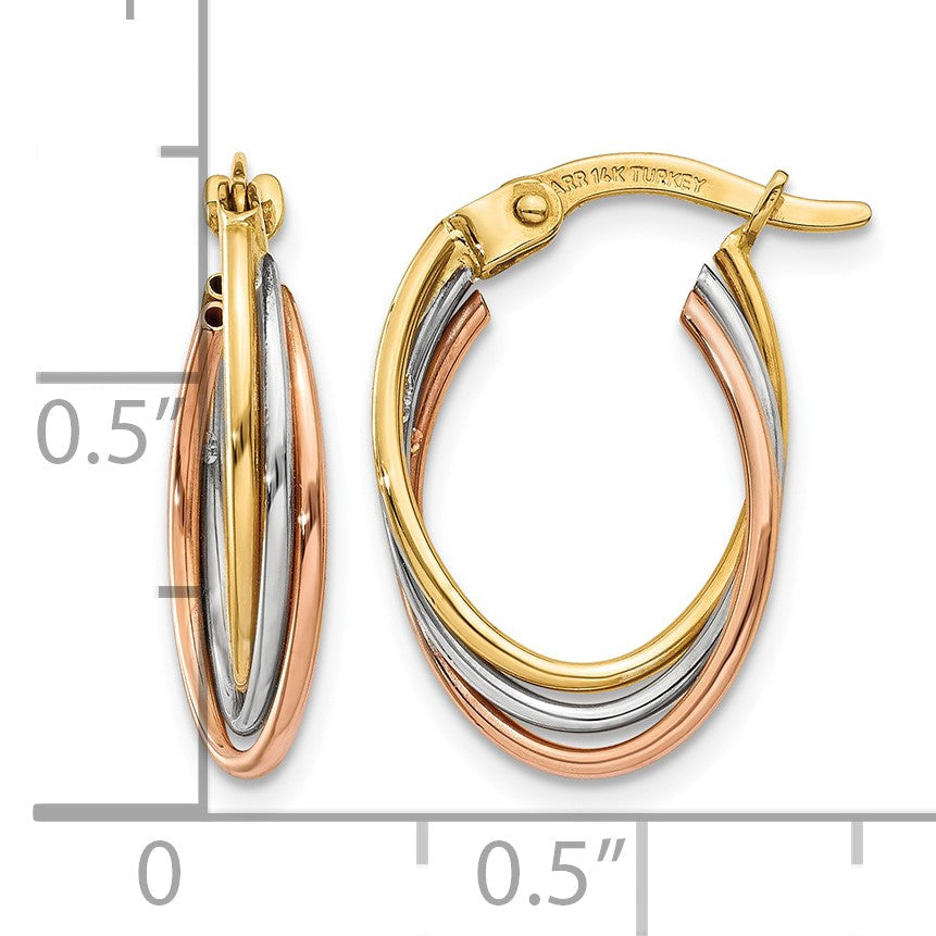 14k Tri-color Twisted Hoop Earrings