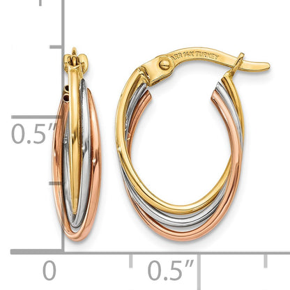 14k Tri-color Twisted Hoop Earrings