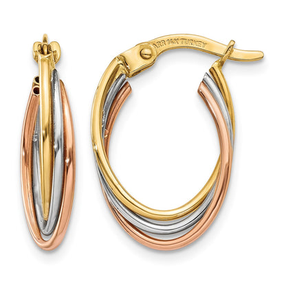 14k Tri-color Twisted Hoop Earrings