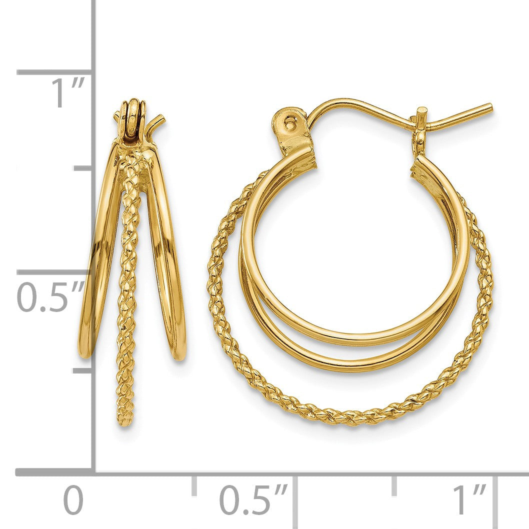 14k Polished and Textured Circle Hoop Earrings