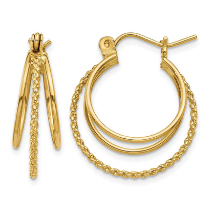 14k Polished and Textured Circle Hoop Earrings