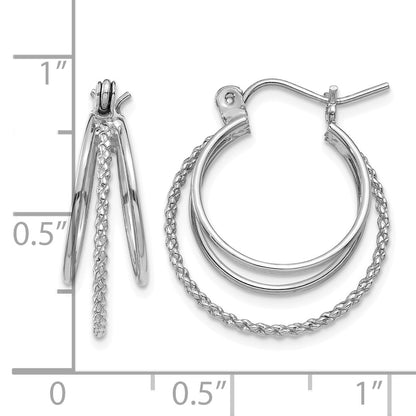 14k White Gold Polished and Textured Circle Hoop Earrings