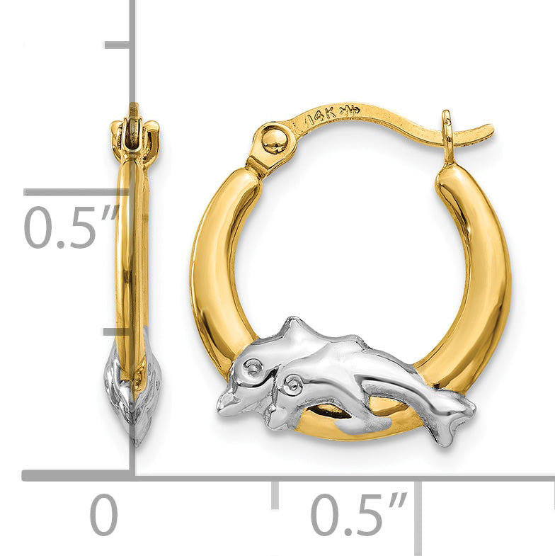 14K & Rhodium Dolphin Hoop Earrings