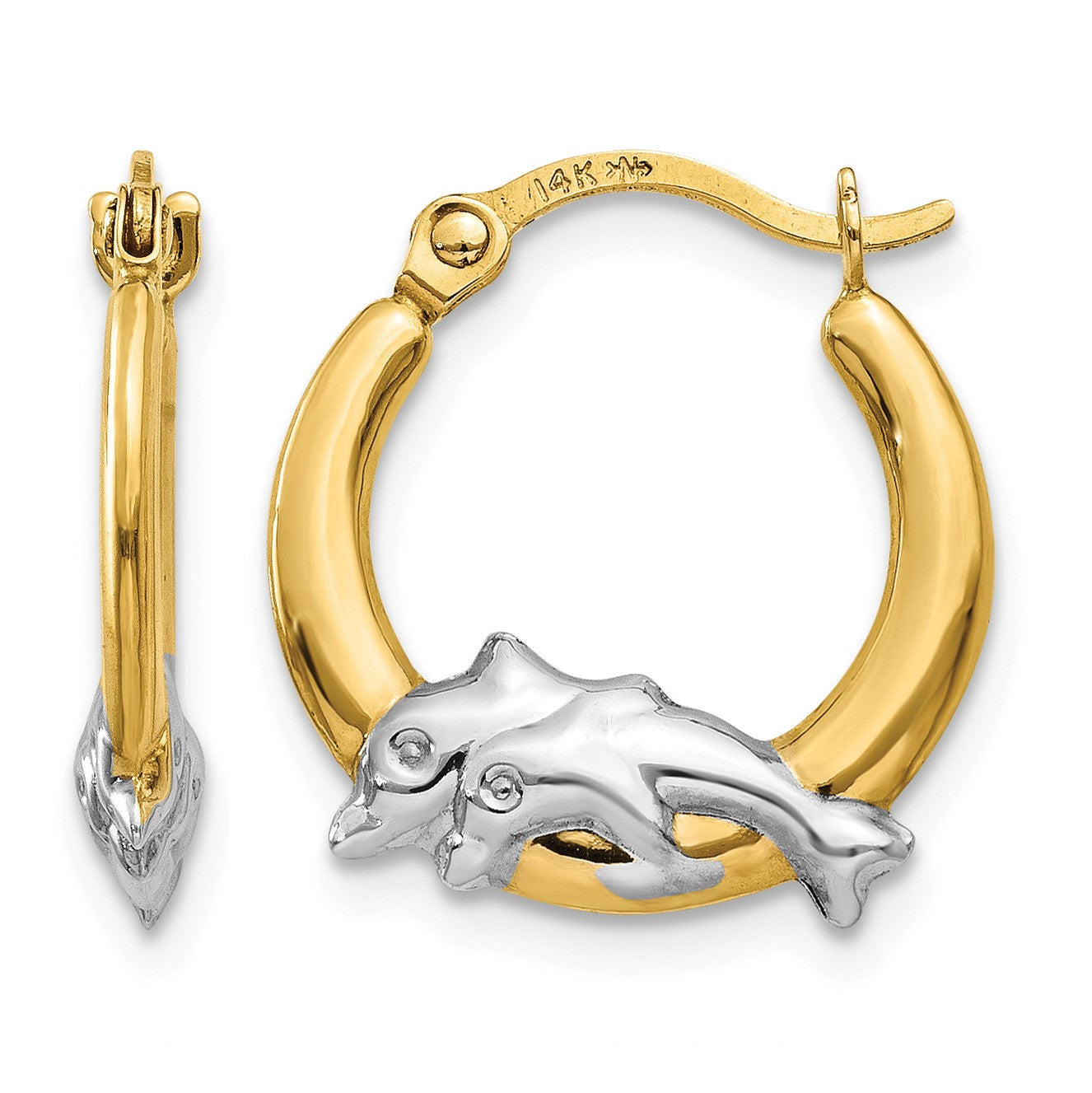 14K & Rhodium Dolphin Hoop Earrings