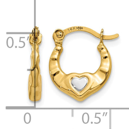 14K & Rhodium Heart Hollow Hoop Earrings