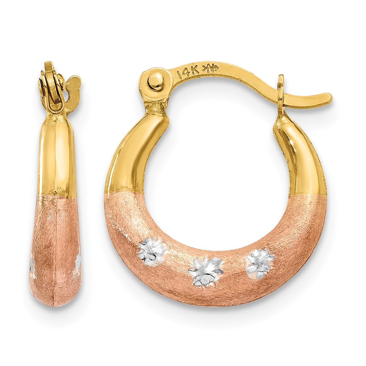 14K & White and Rose Rhodium Flower Hoop Earrings