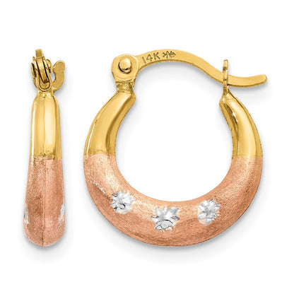 14K & White and Rose Rhodium Flower Hoop Earrings