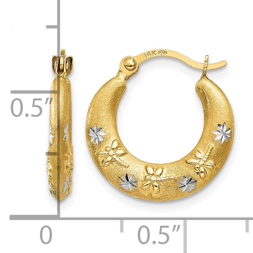 14K & Rhodium Hoop Earrings