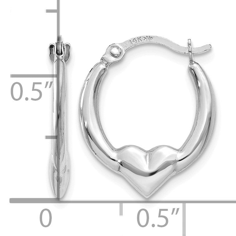 14k White Gold Heart Hoop Earrings