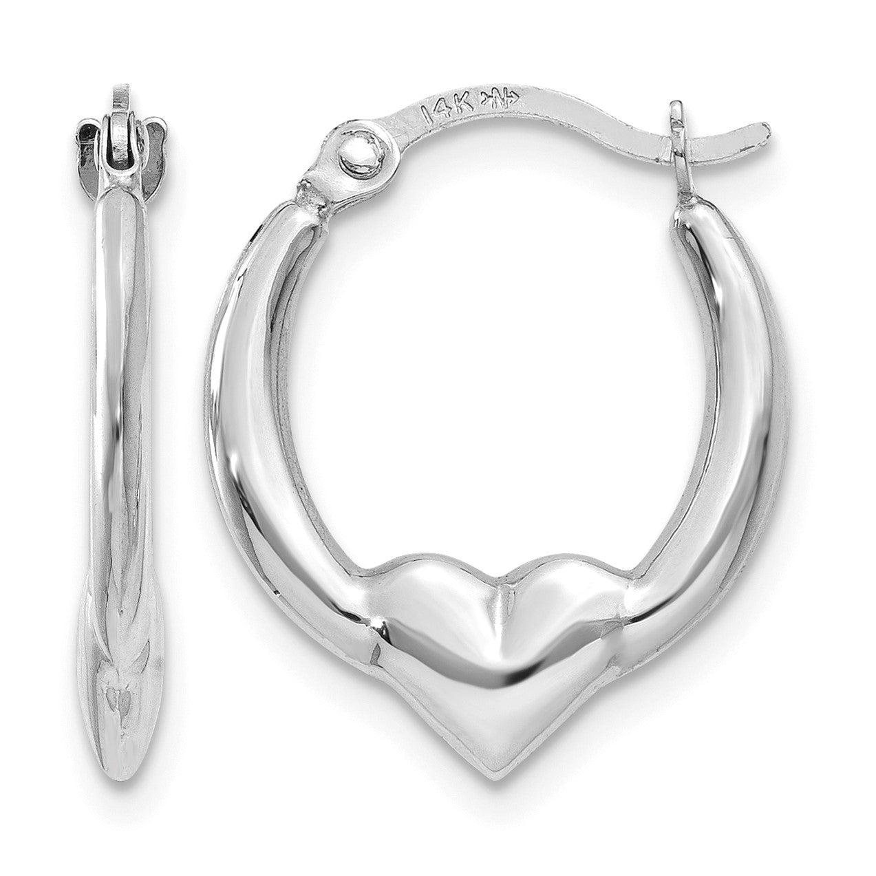 14k White Gold Heart Hoop Earrings