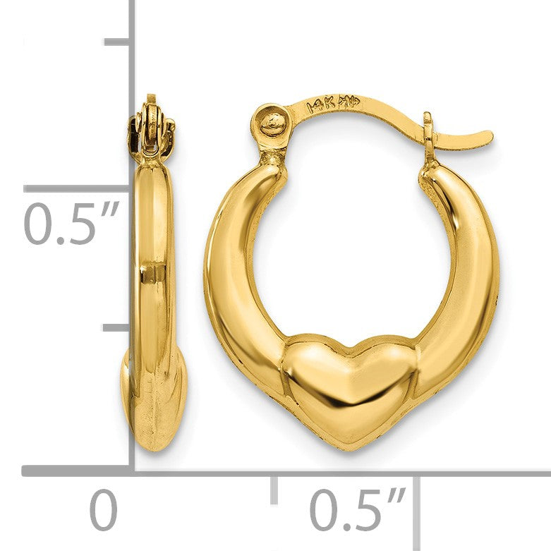 14K Hollow Heart Hoop Earrings