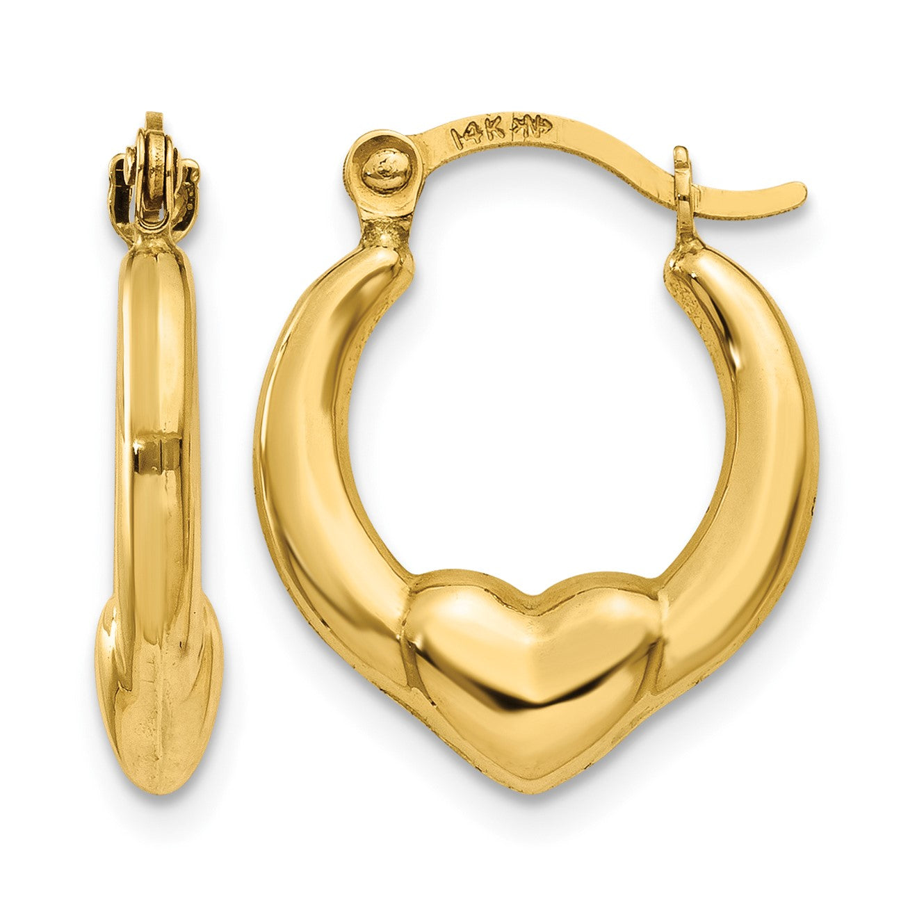 14K Hollow Heart Hoop Earrings