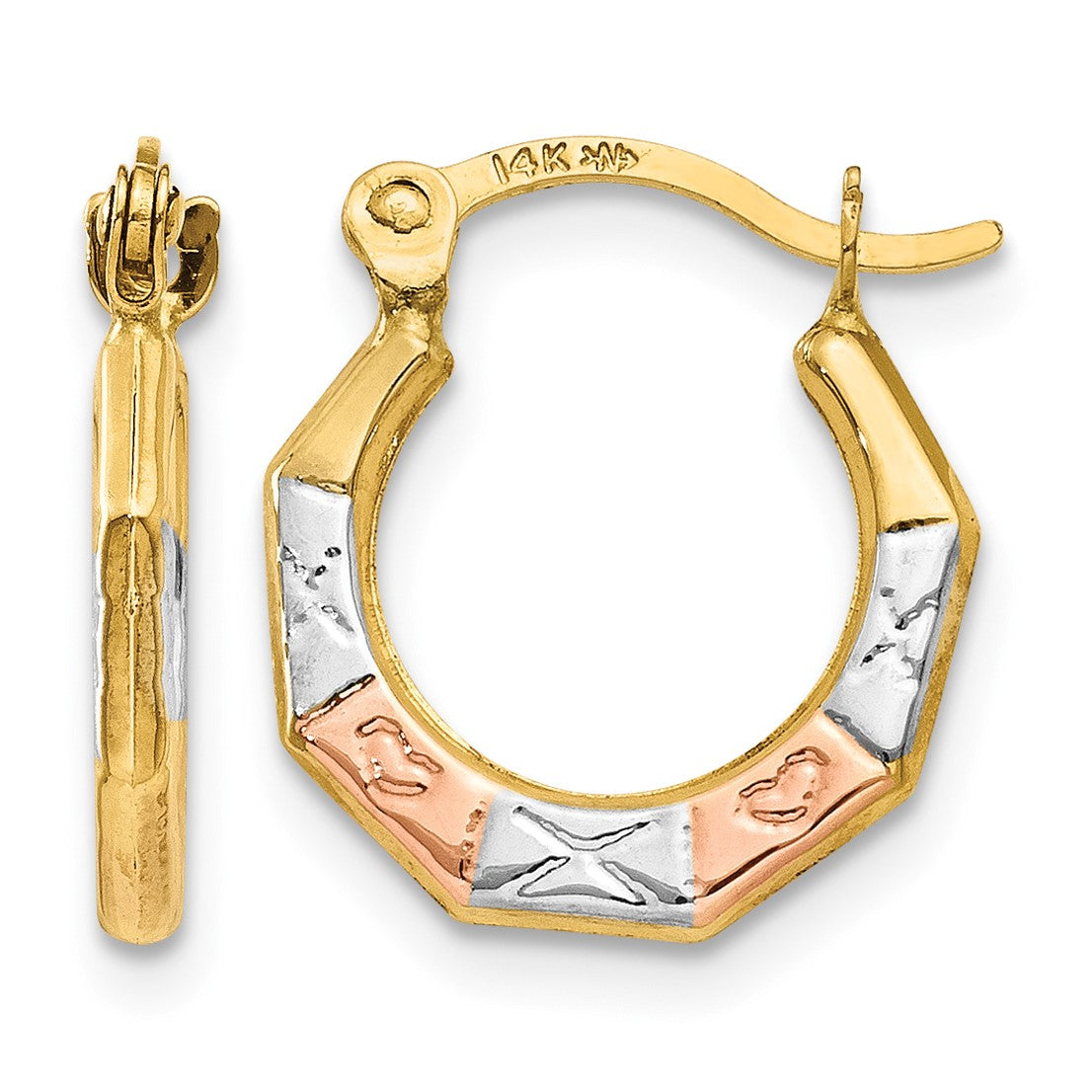 14K & White and Rose Rhodium Hoop Earrings