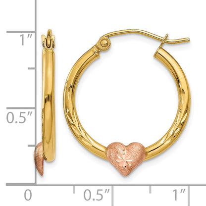 14K Yellow & Rose Gold Heart Hoop Earrings