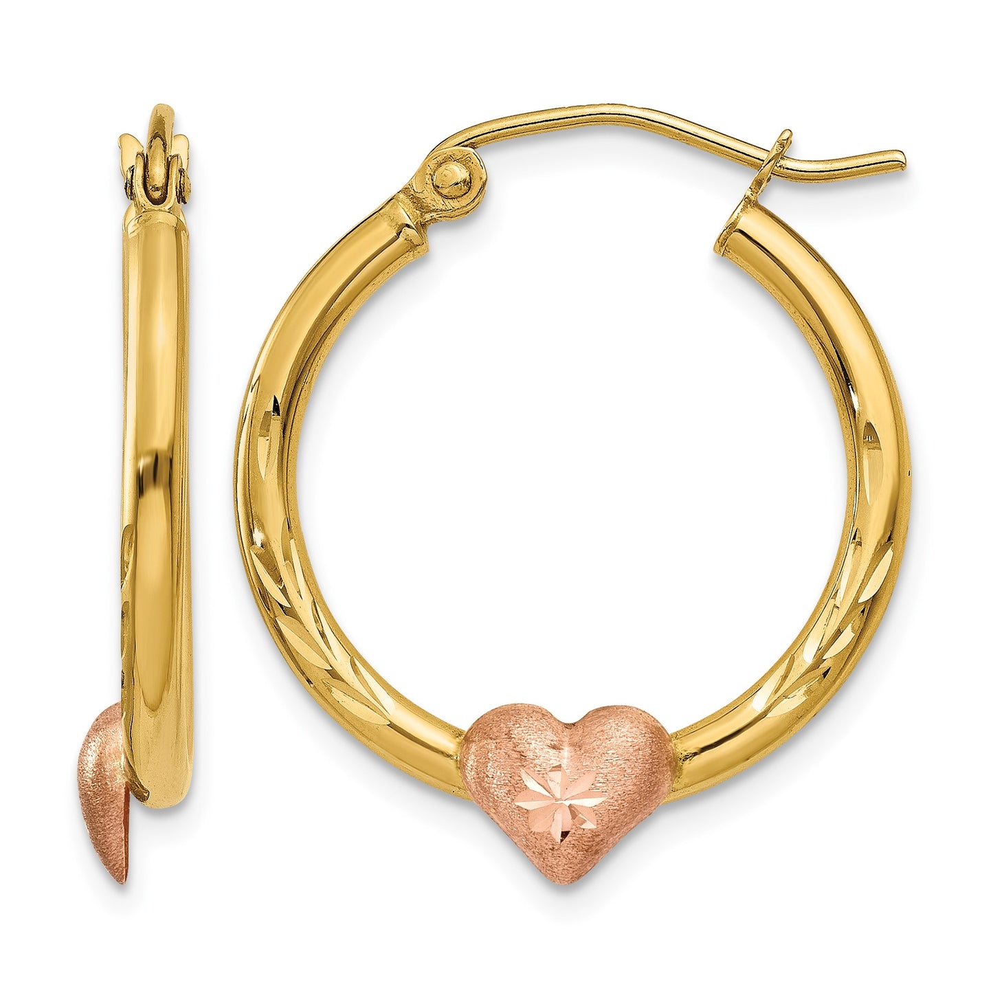 14K Yellow & Rose Gold Heart Hoop Earrings