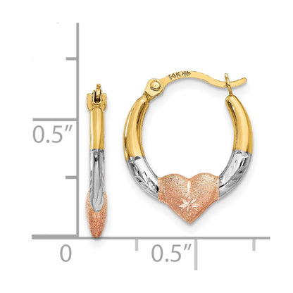 14K & White and Rose Rhodium Heart Hoop Earrings