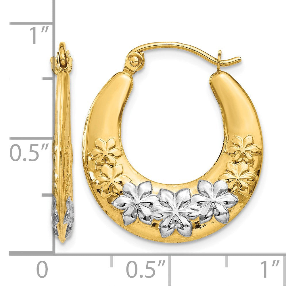 14K & Rhodium Hollow Flowers Hoop Earrings