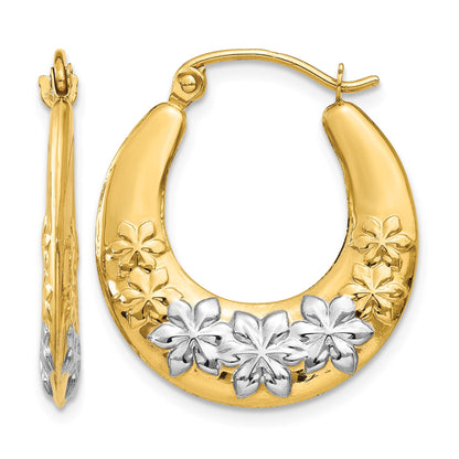 14K & Rhodium Hollow Flowers Hoop Earrings