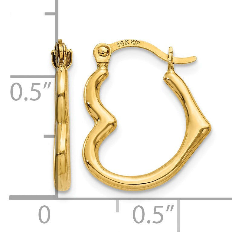 14K Heart Shaped Hollow Hoop Earrings