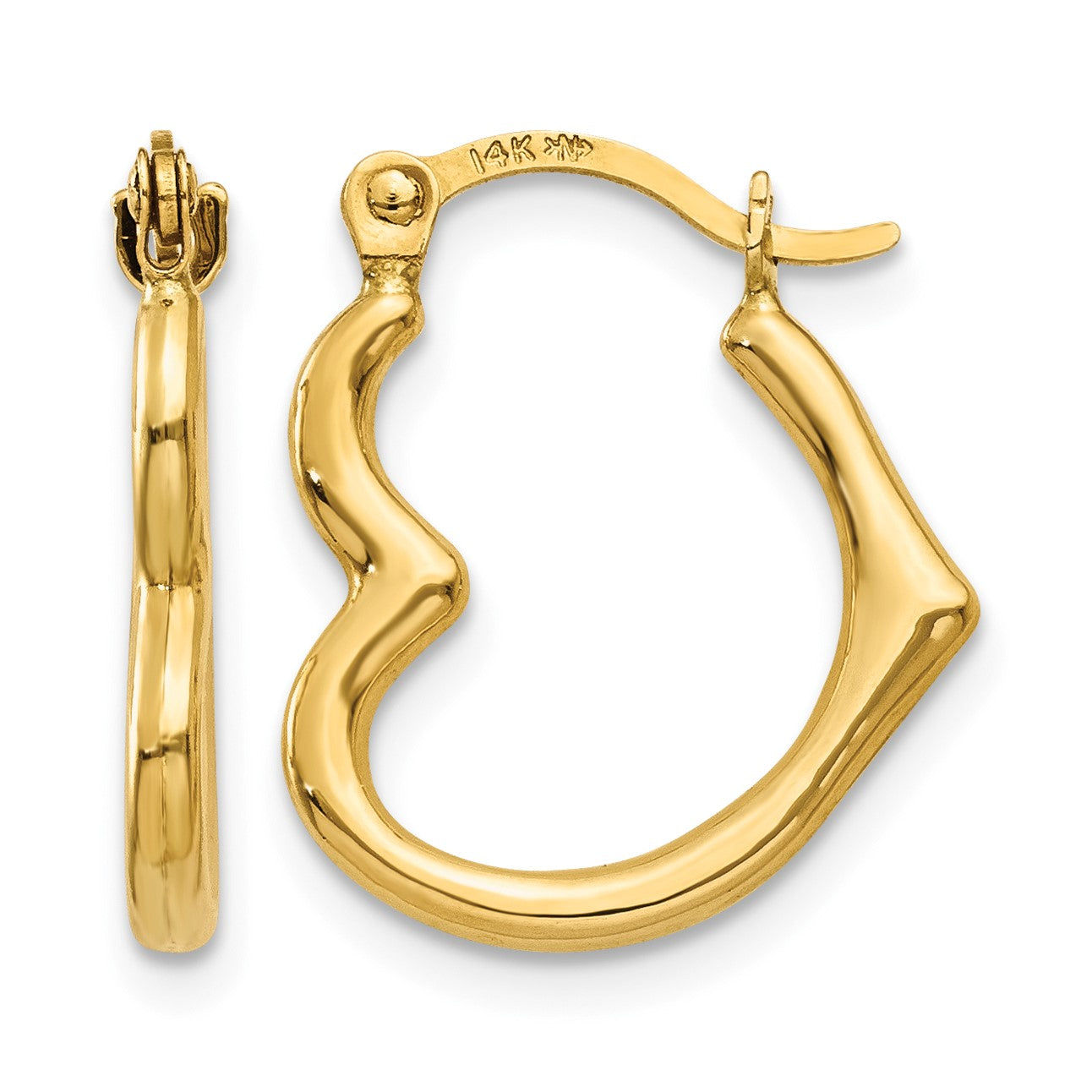 14K Heart Shaped Hollow Hoop Earrings