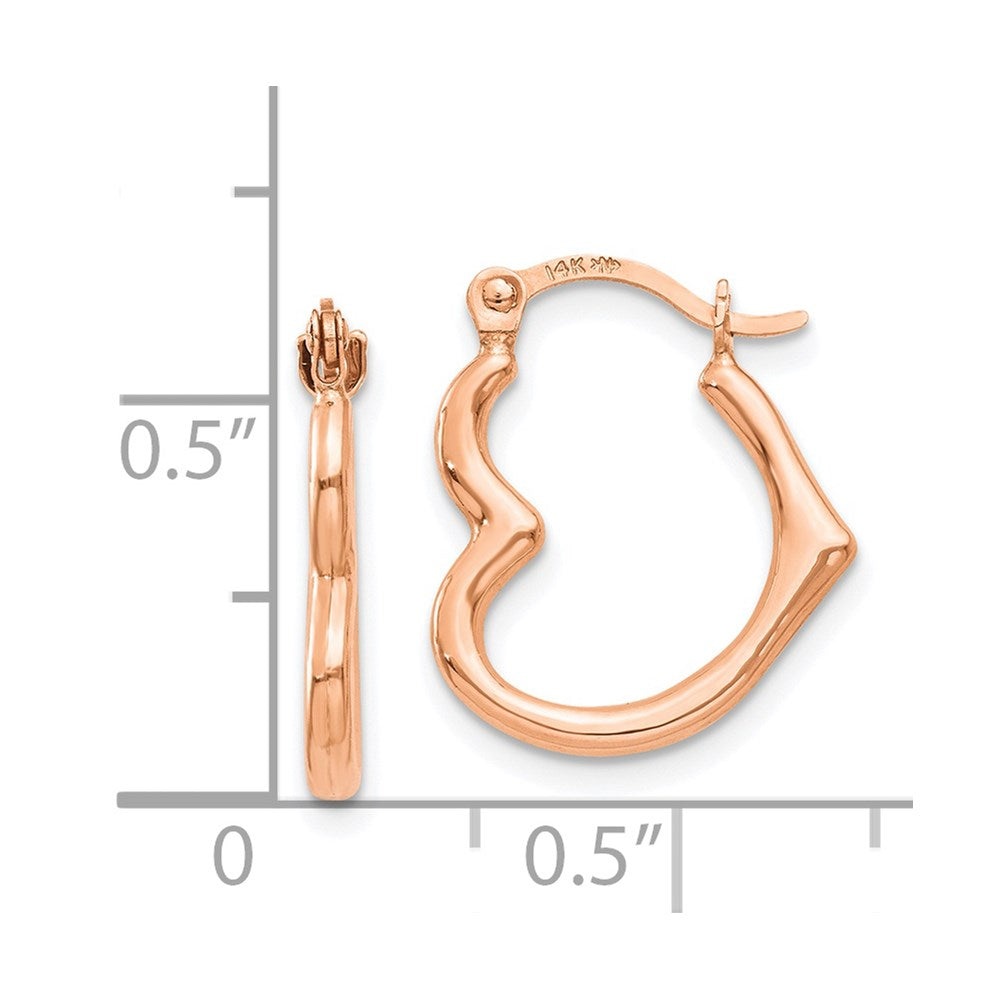 14K Rose Gold Heart Shaped Hollow Hoop Earrings