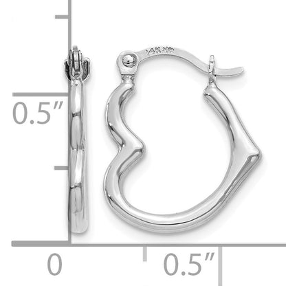 14K White Gold Heart Shaped Hollow Hoop Earrings