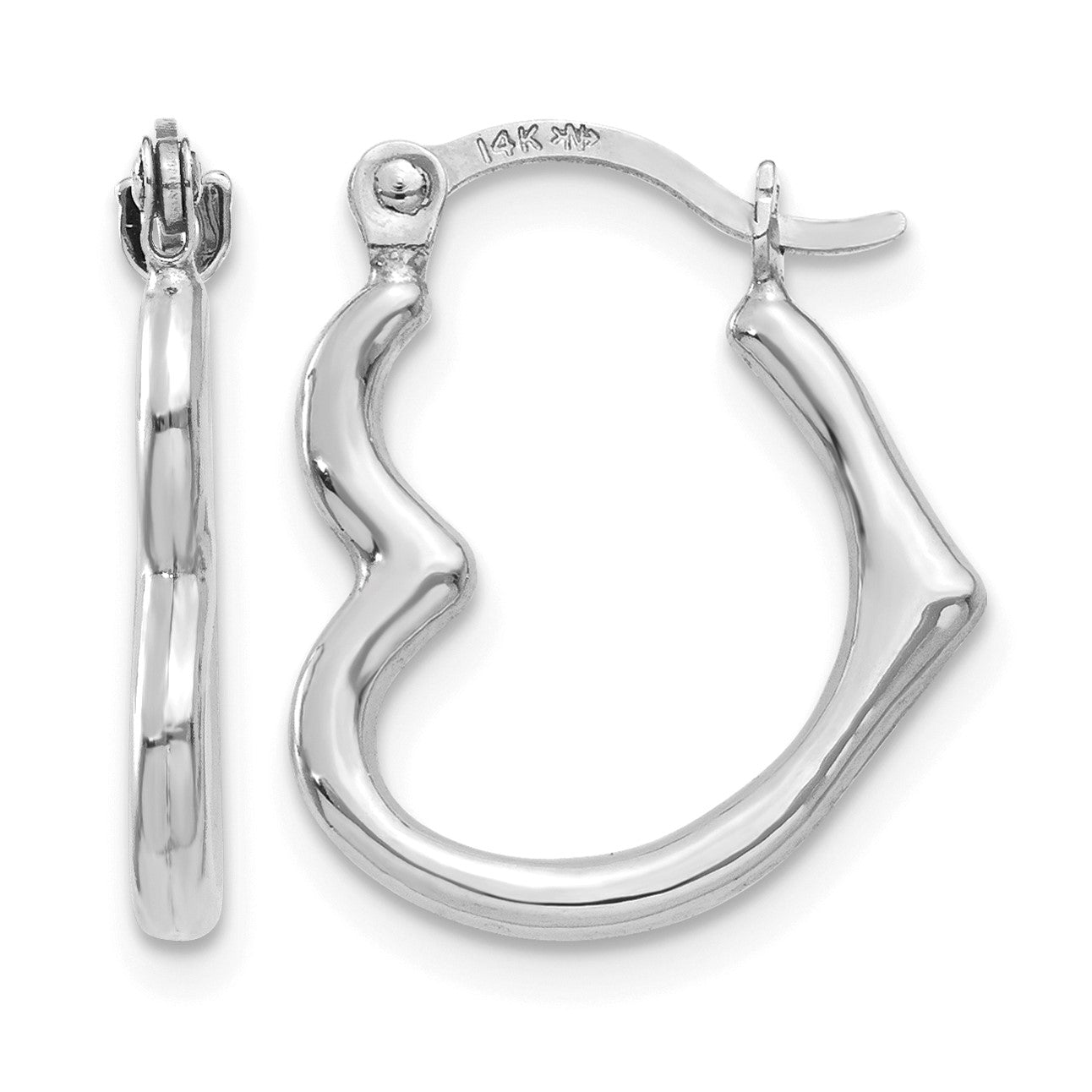 14K White Gold Heart Shaped Hollow Hoop Earrings