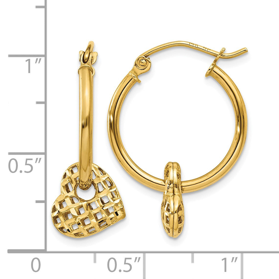 14K Moveable Heart Hoop Earrings