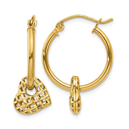 14K Moveable Heart Hoop Earrings
