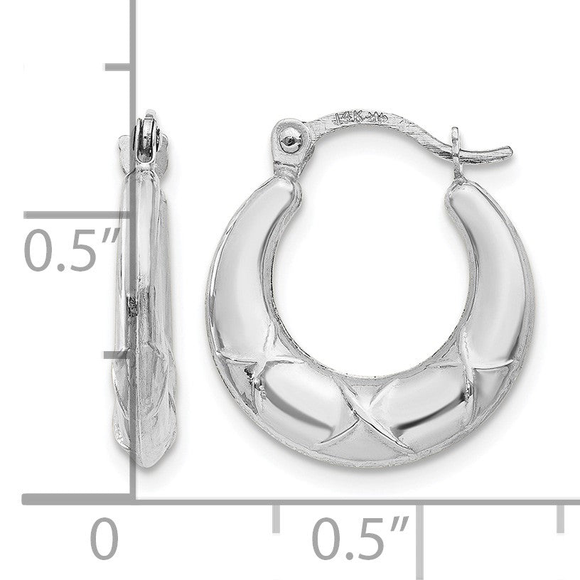 14K White Gold Hollow X Hoop Earrings