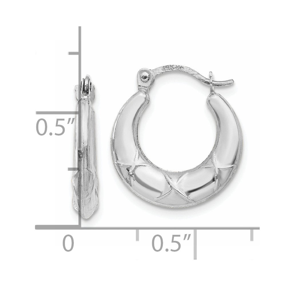 14K White Gold Hollow X Hoop Earrings