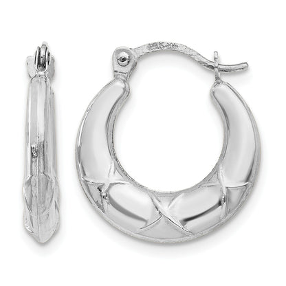 14K White Gold Hollow X Hoop Earrings