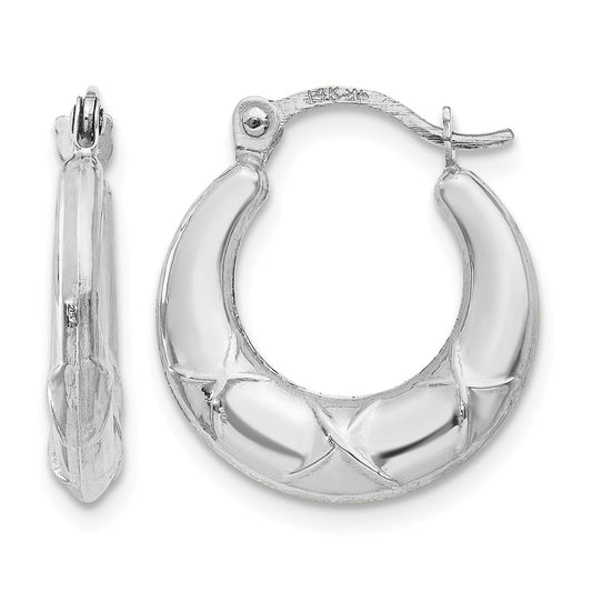 14K White Gold Hollow X Hoop Earrings