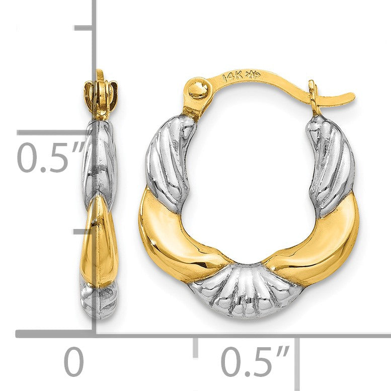 14K & Rhodium Hollow Scalloped Hoop Earrings