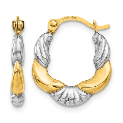 14K & Rhodium Hollow Scalloped Hoop Earrings