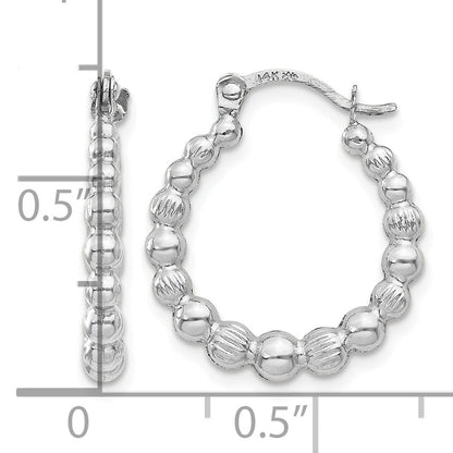 14K White Gold Beaded Hoop Earrings