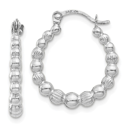 14K White Gold Beaded Hoop Earrings