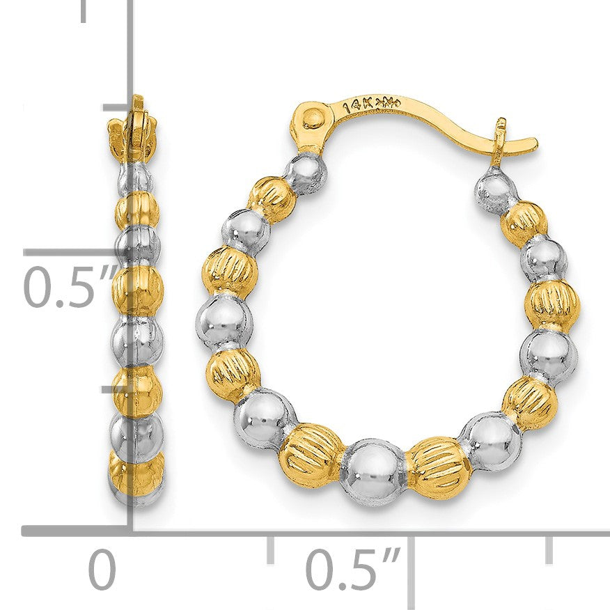 14K & Rhodium Beaded Hoop Earrings