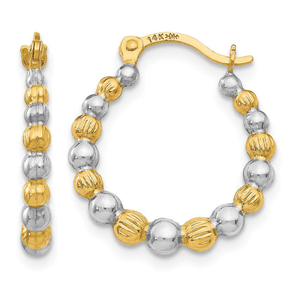 14K & Rhodium Beaded Hoop Earrings
